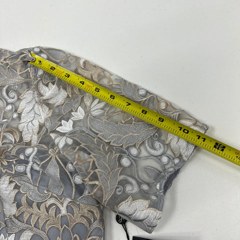 Adrianna Papell Floral Embroidered Bodice Maxi Gown Grey Size 14 NWT