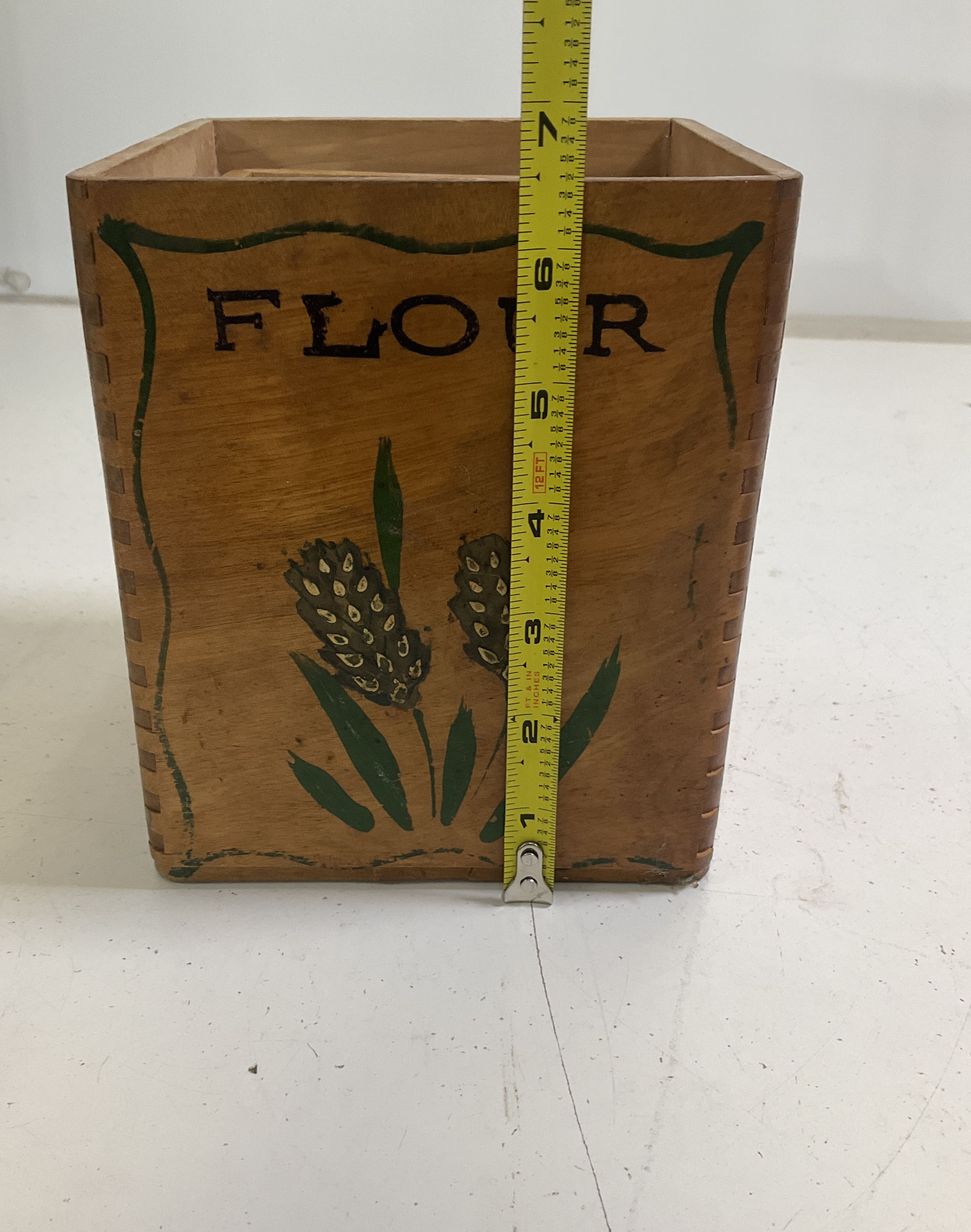 Vintage Wood Nesting Canister Set 4 Piece Hand Painted Wheat Graphic Rustic