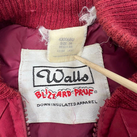 Vintage 80s Walls Burgundy Blizzard-Pruf Down Puffer Jacket Coat Men's 36 S