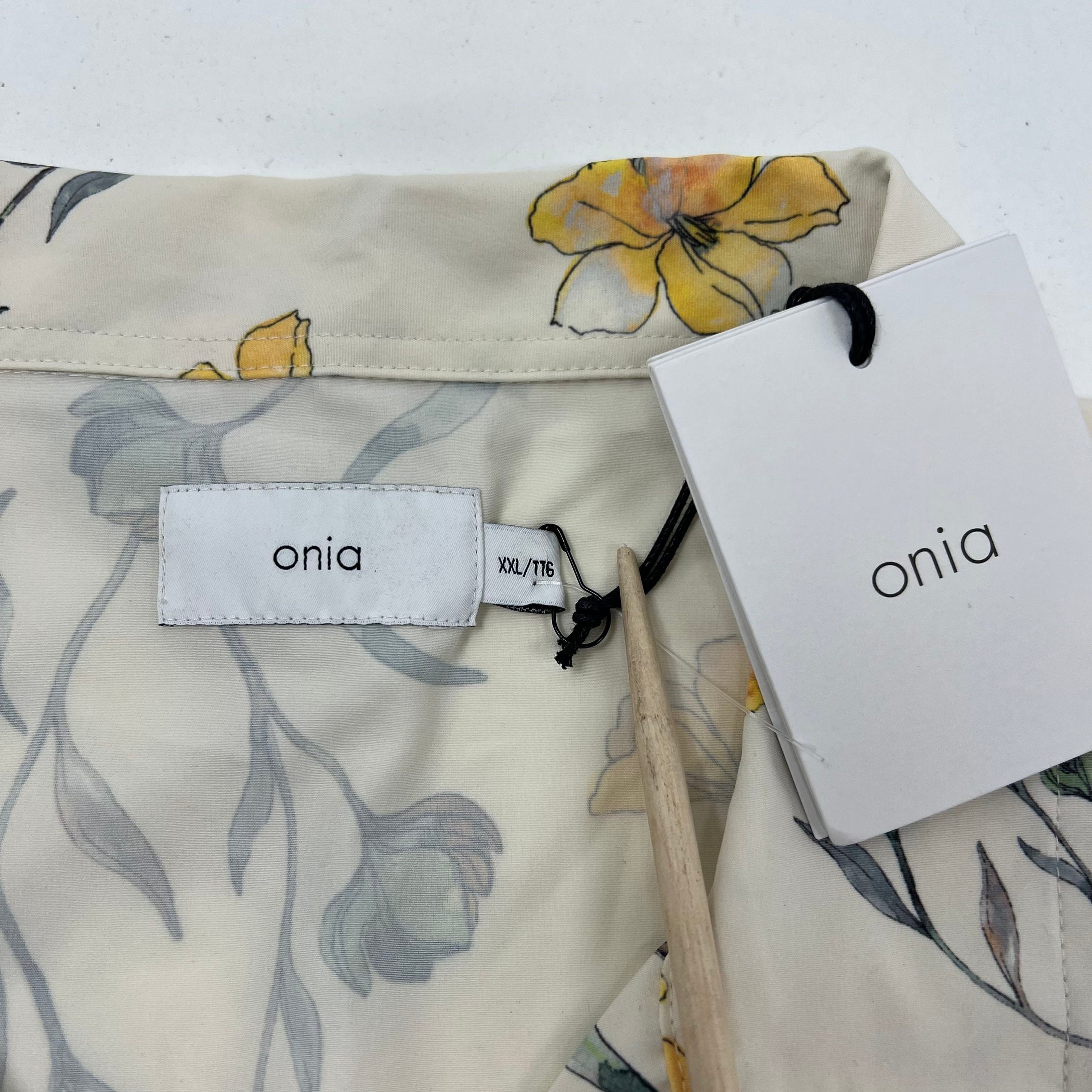 Onia Camp Over Stretch Chambray Floral Button Up Shirt NWT Sz XXL