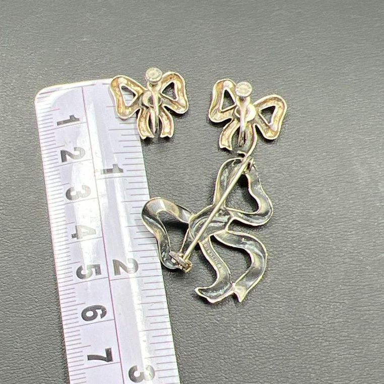 Vintage Sterling Silver Bow Earrings and Brooch 7.81g