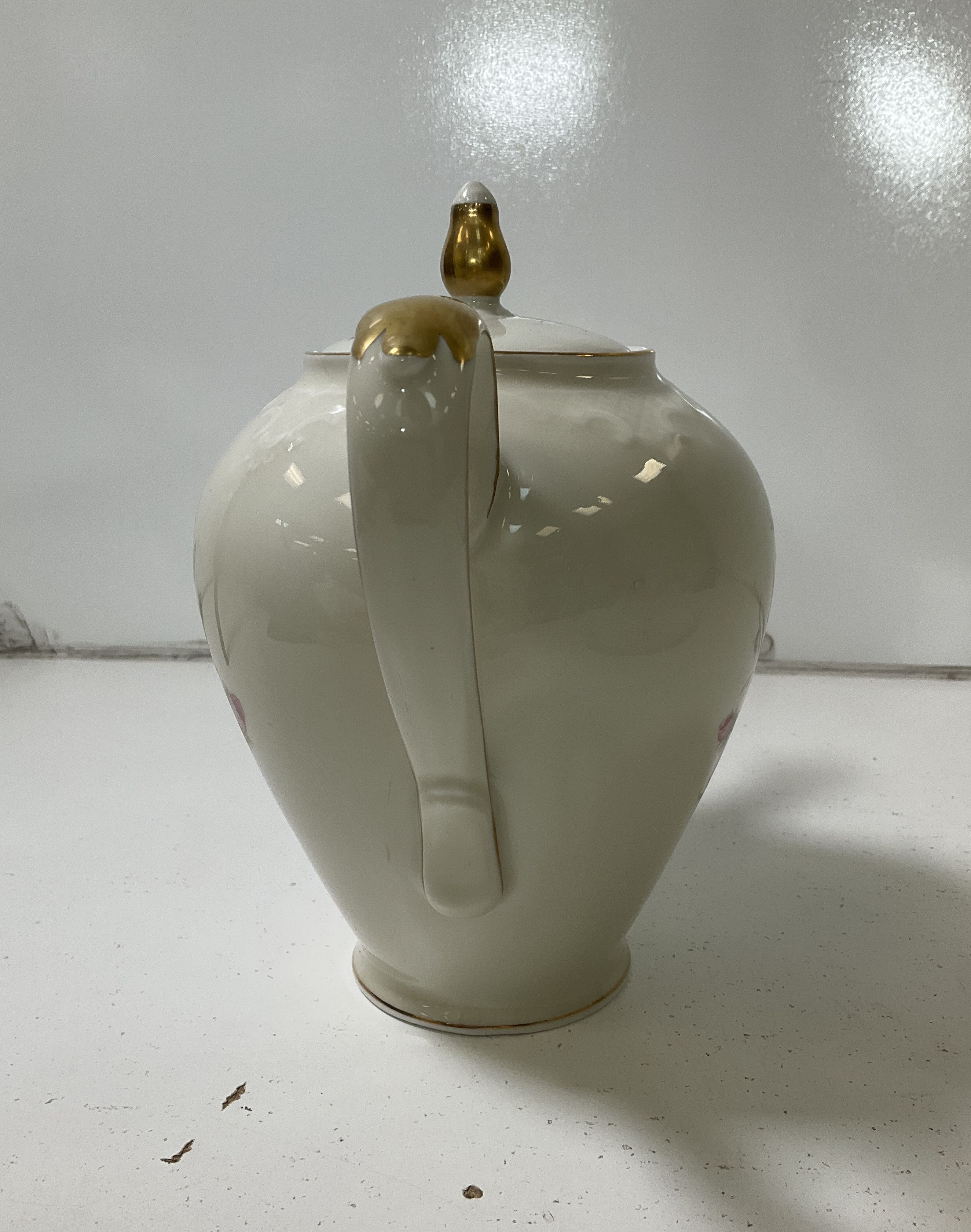 Vintage Winterling Bavaria Pink Rose Teapot & Serving Tray Set Gold Gilt Germany