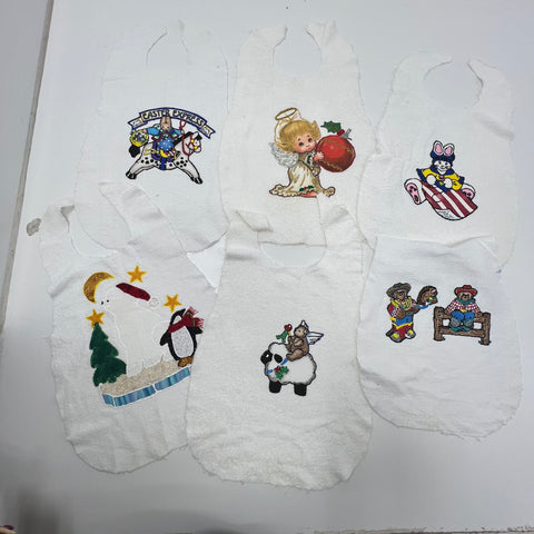 Vintage 80s Unbranded Puffy Graphic Baby Bibs Lot Unfinished Craft Holiday