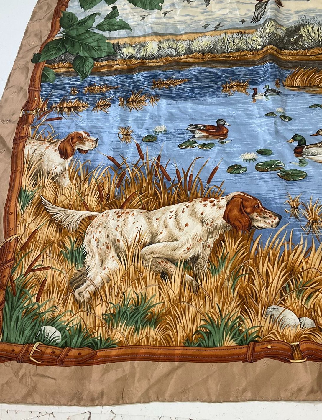 Mantero Collection VIII Silk Scarf Hunting Dog Duck Scene Made in Italy 34" Sq