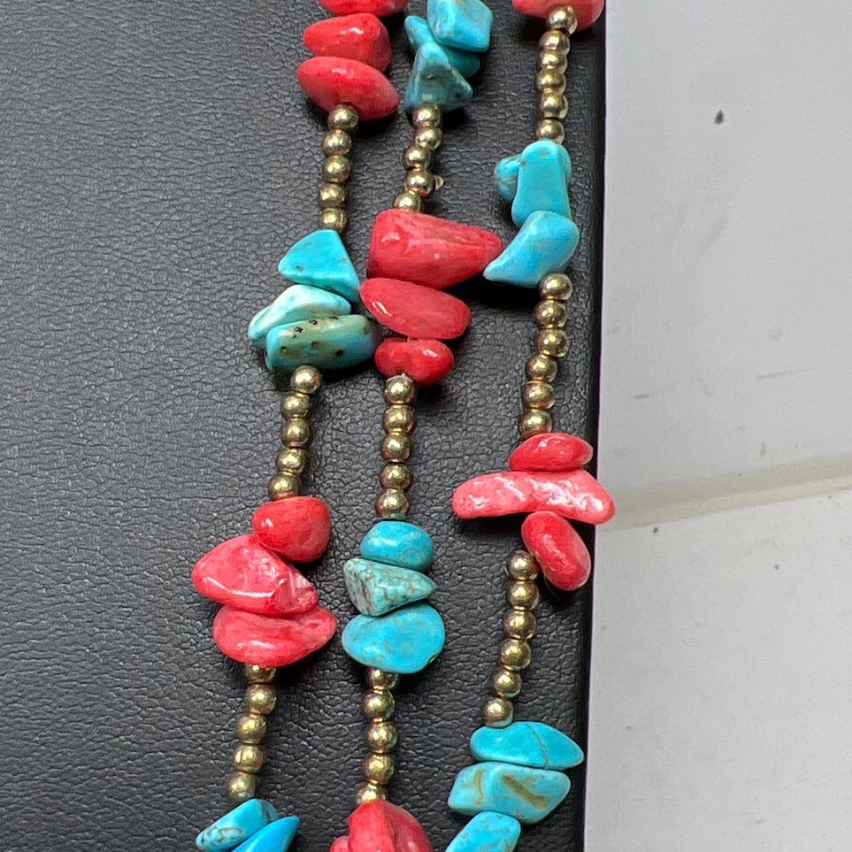 Coral and Turquoise Beaded Multistrand Necklace