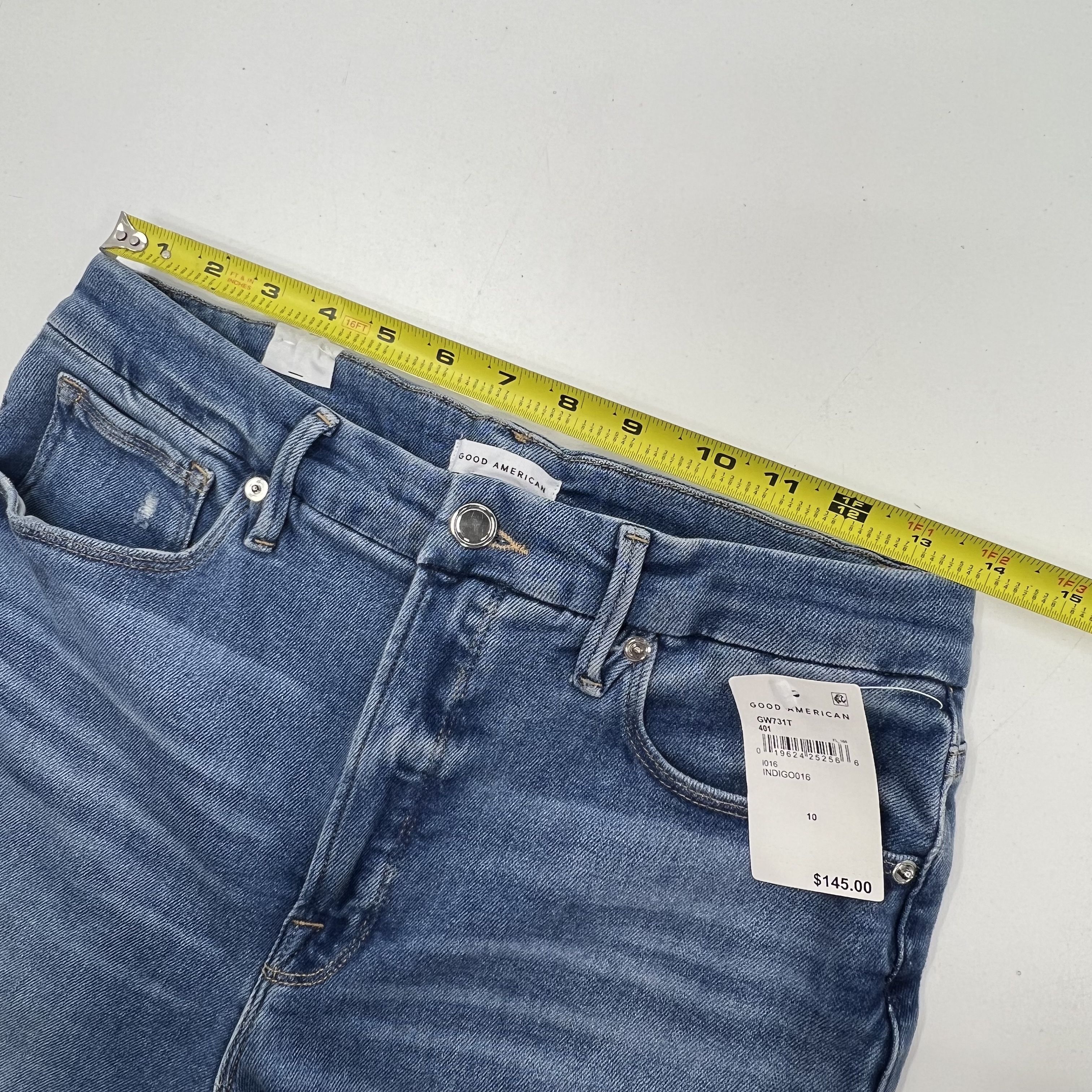 NWT Good American Good Waist Blue Distressed High Rise Skinny Jeans Women's 10