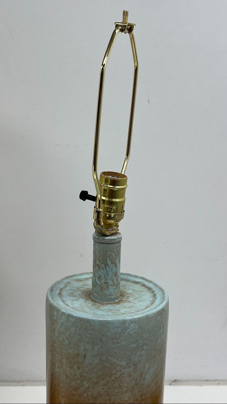 Vintage Pair Mid-Century Ceramic Table Lamps Cylindrical Glazed Pottery Base