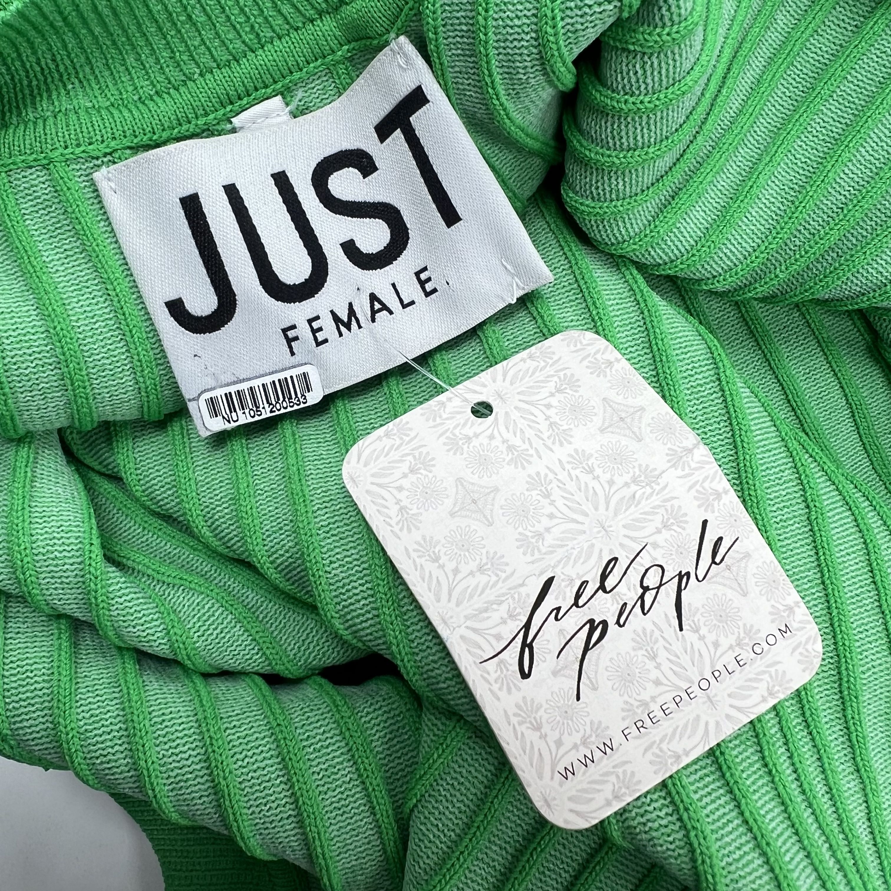 NWT Just Female Fresh Dress Kelly Green Ribbed Sleeved Dress Women's Small $103