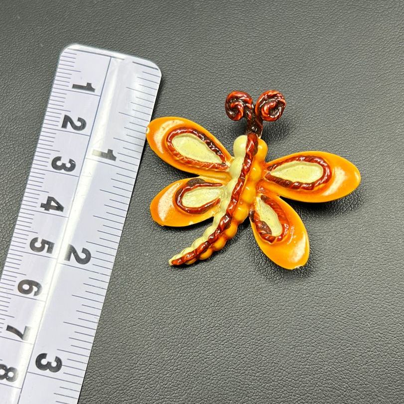 Vintage BSK Enamel Brown Orange Butterfly Brooch