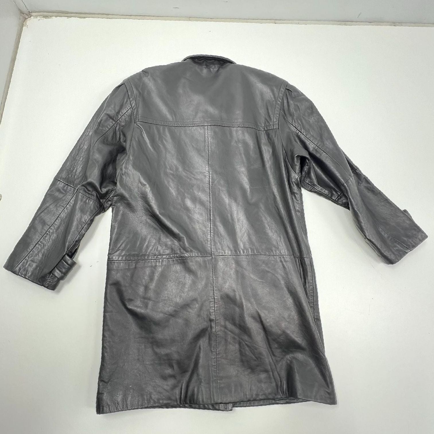 Vintage 80s Jacqueline Ferrari Black Leather Toggle Trench Coat Jacket Womens M