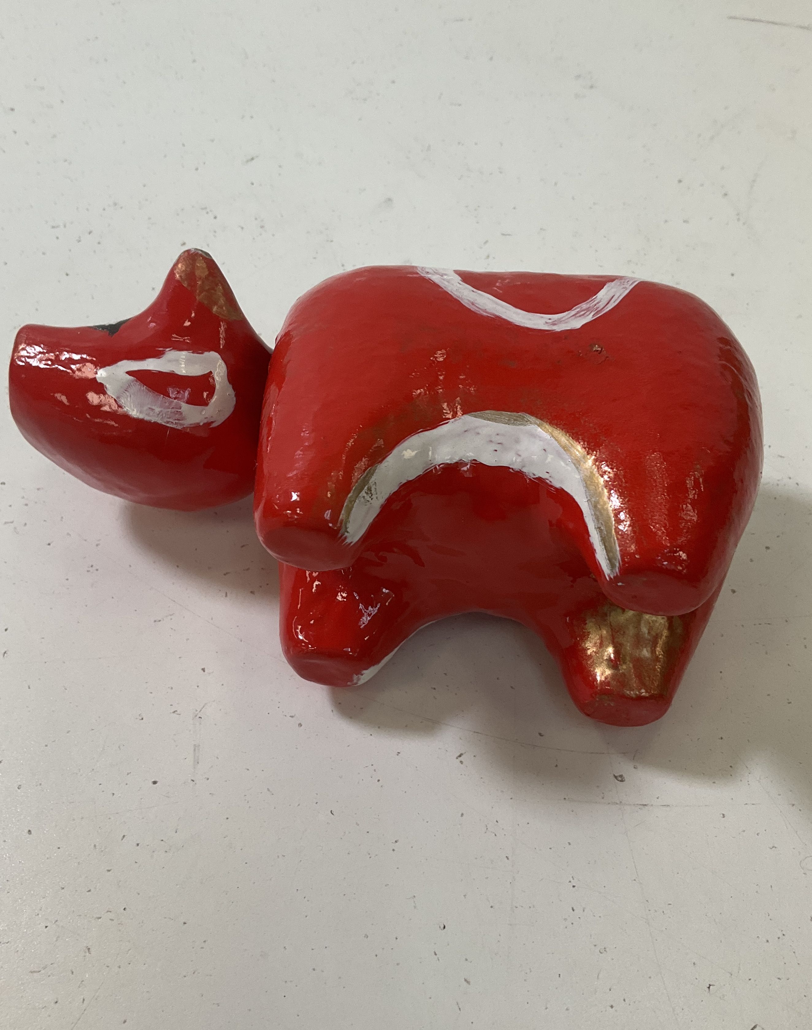 Japanese Papier Mache Akabeko Red Cow Folk Toy Bobbing Head IOB