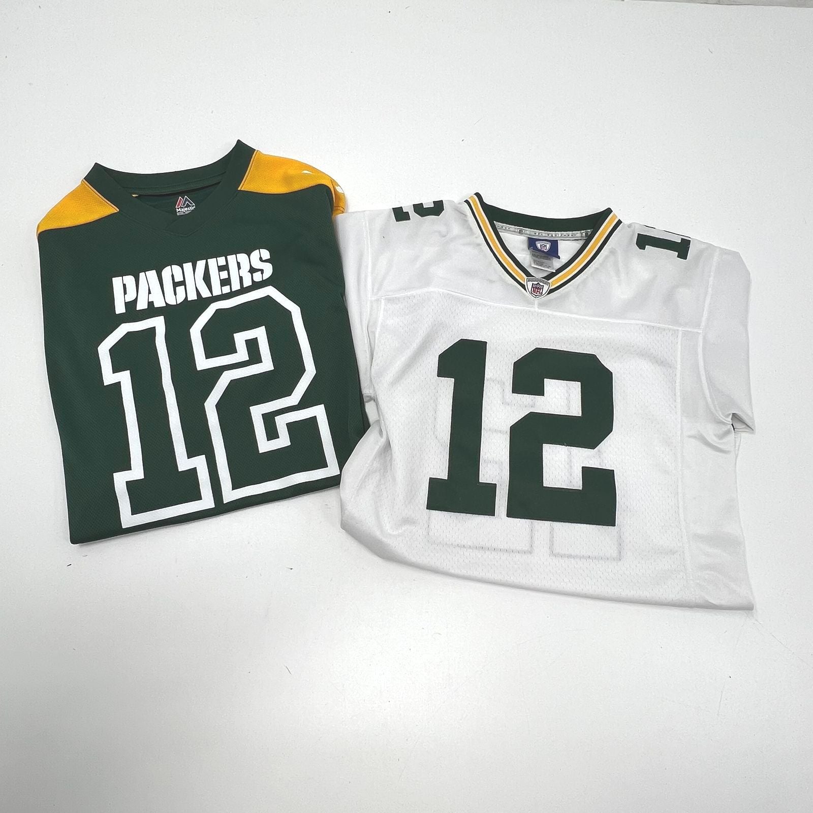 Lot 2 Green Bay Packers Aaron Rodgers #12 Jersey Reebok Majestic Youth L Adult M