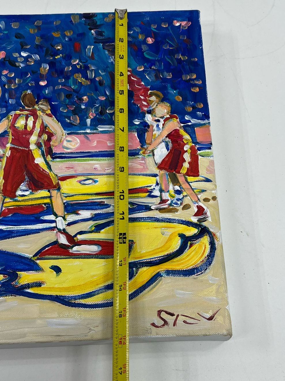 KU Basketball Game Scene Painting on Canvas by SFV Signed