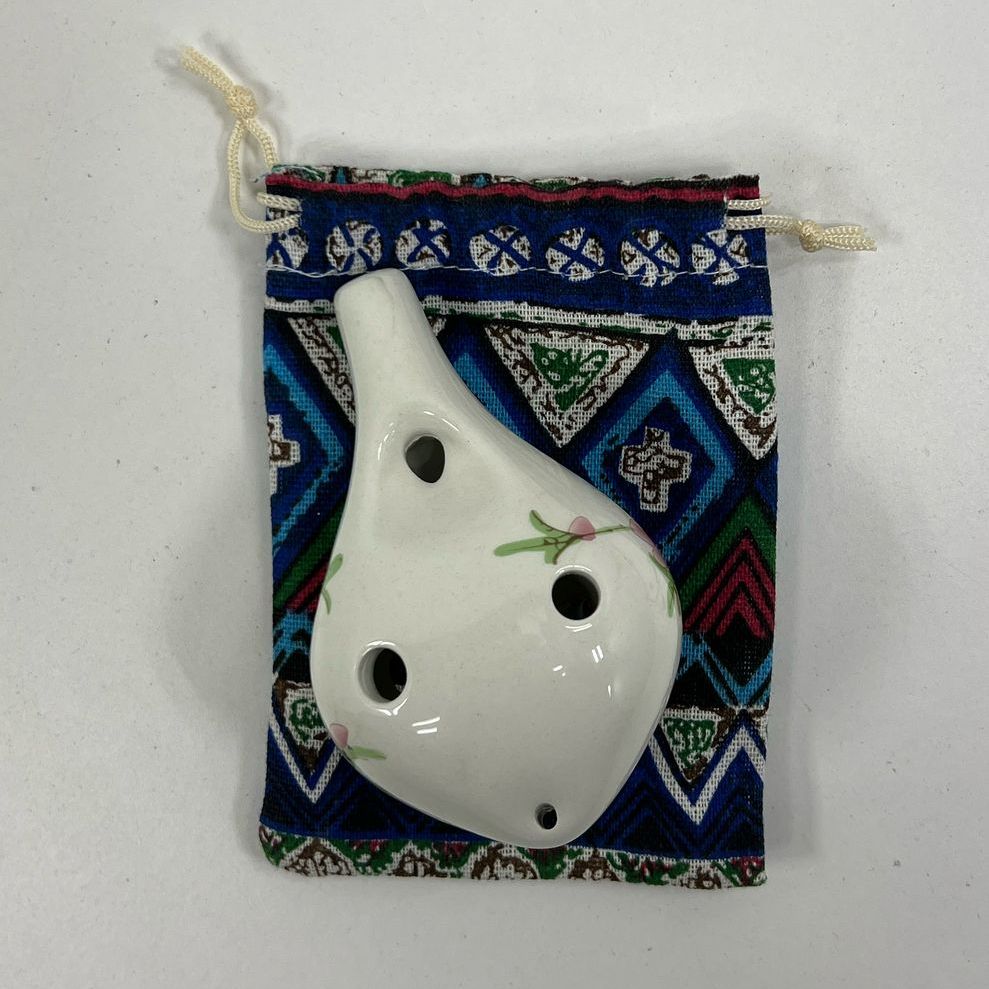 Floral Asian Painted Themed Porcelain? Ocarina in Bag with Instructions