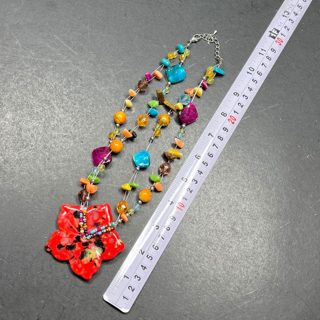 Big Ceramic Flower Pendant Beaded Necklace