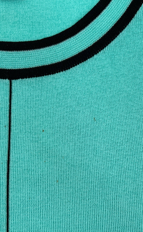 Women's Ming Wang Teal Knit Black Accent Tank Top 100% Acrylic - Size Large