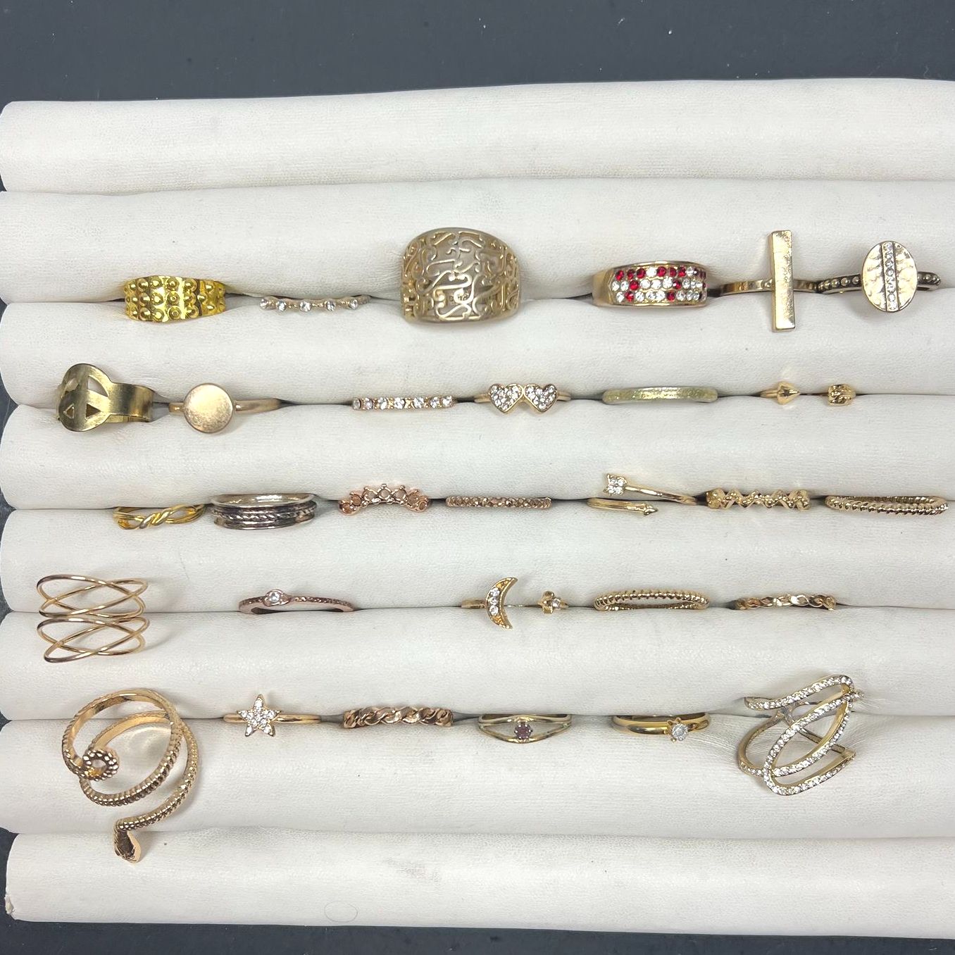 Lot of Gold Tone Rings Sizes Vary Styles Assorted