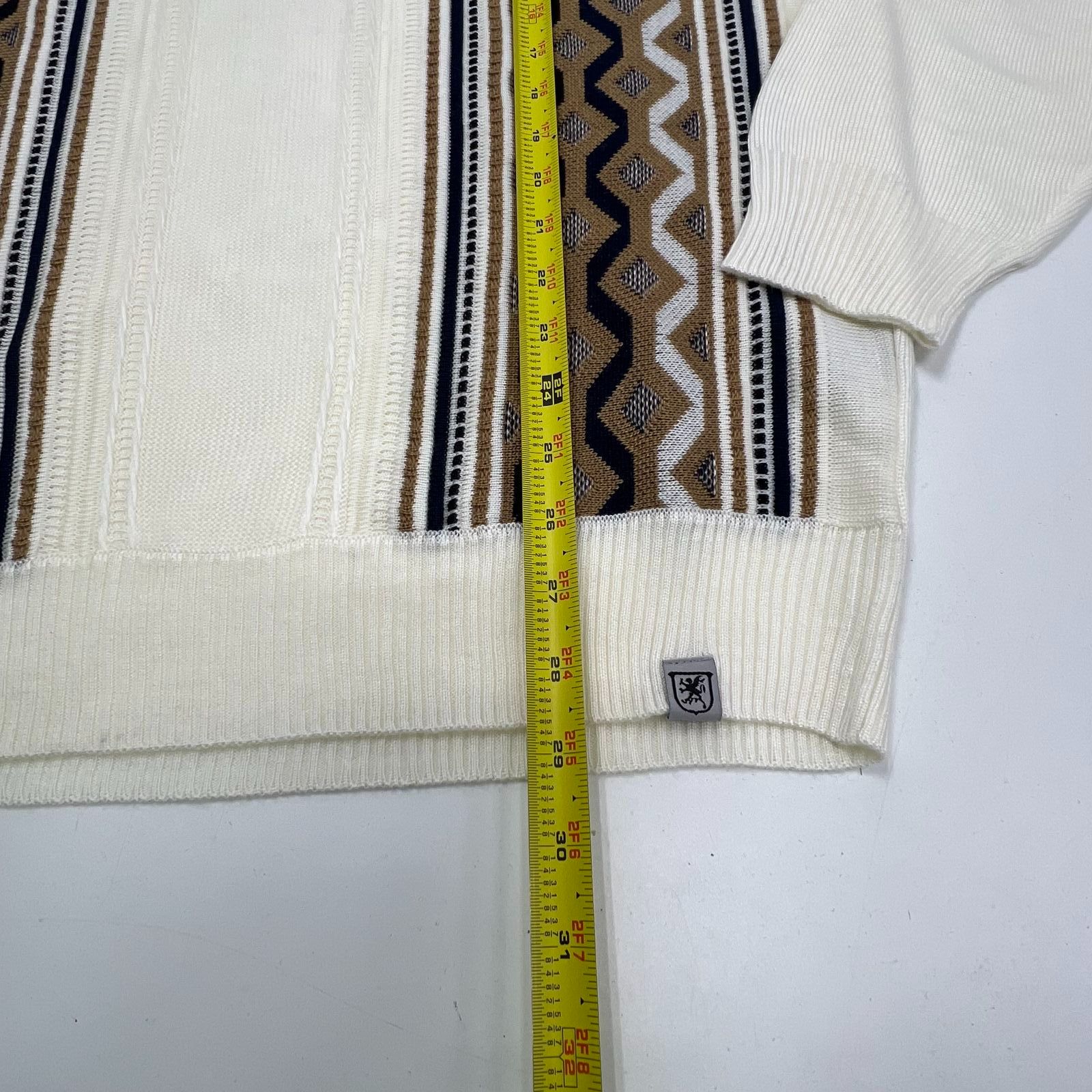 Stacy Adams Cream Geometric Quarter Zip Mock Neck Sweater Men's L NWT