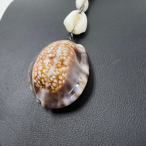 Vintage Cowrie & Conch Shell Y-Necklace Sterling Silver Chain Bohemian Style
