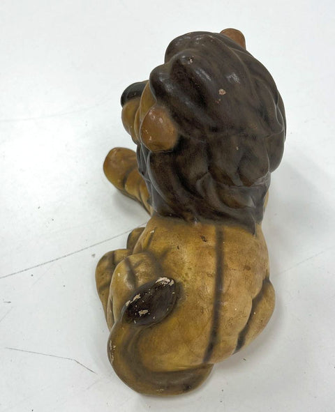 Vintage Ceramic Lion Figurines & Wall Plaque Lot of 3 Hand Painted 1970s