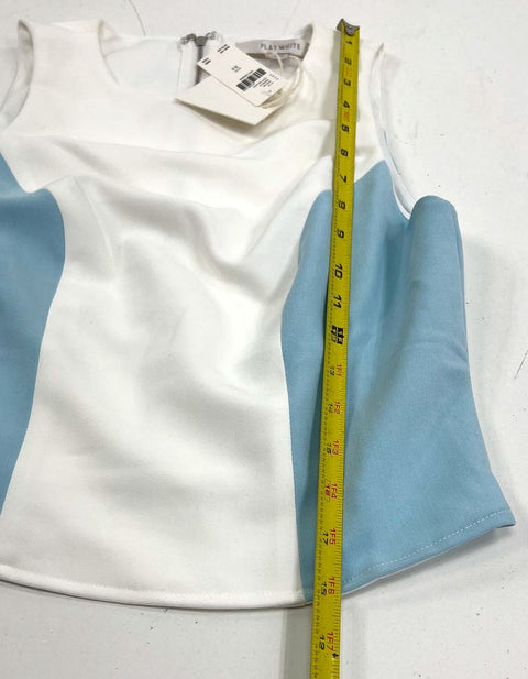 Flat White NWT White Blue Colorblock Sleeveless Cropped Top Blouse Women's XS