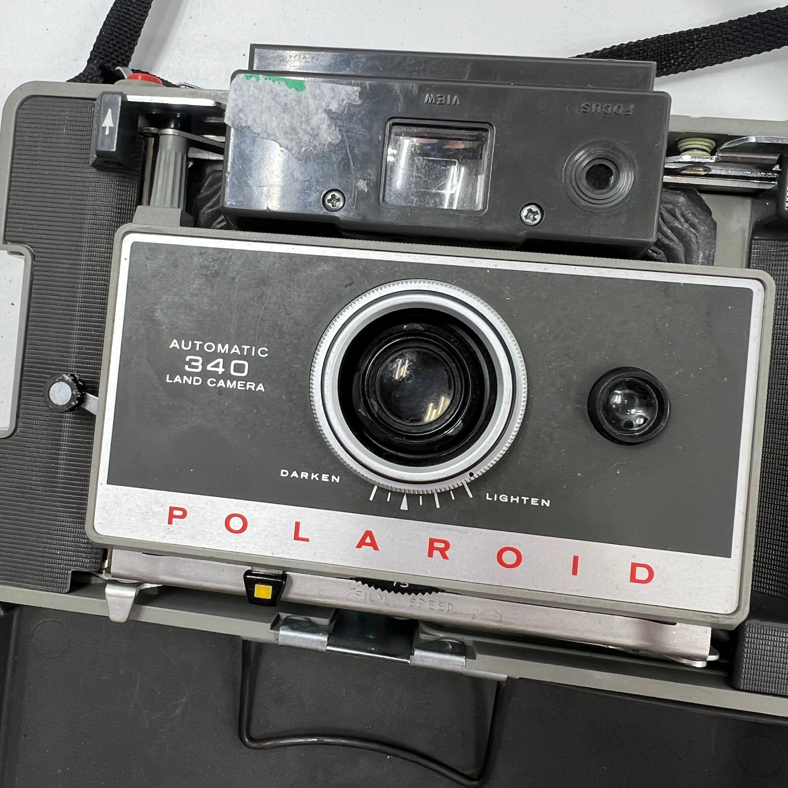 Lot of Two Vintage Polaroid Cameras Land Camera 340 210 Foldable Case Strap