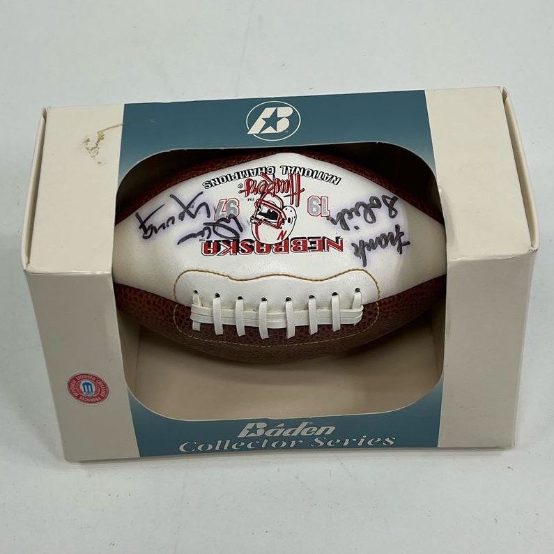 Baden Signed Huskers 1997 National Champs Mini Football Frank Solich Dan Young