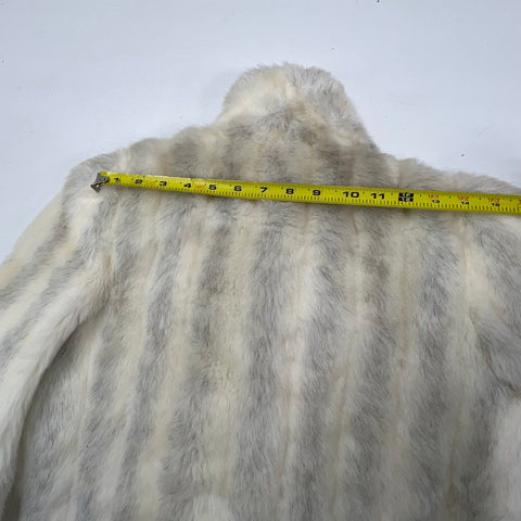 Vintage 70s Avec Tu White Gray Striped Glenoit Faux Fur Coat Jacket Women's