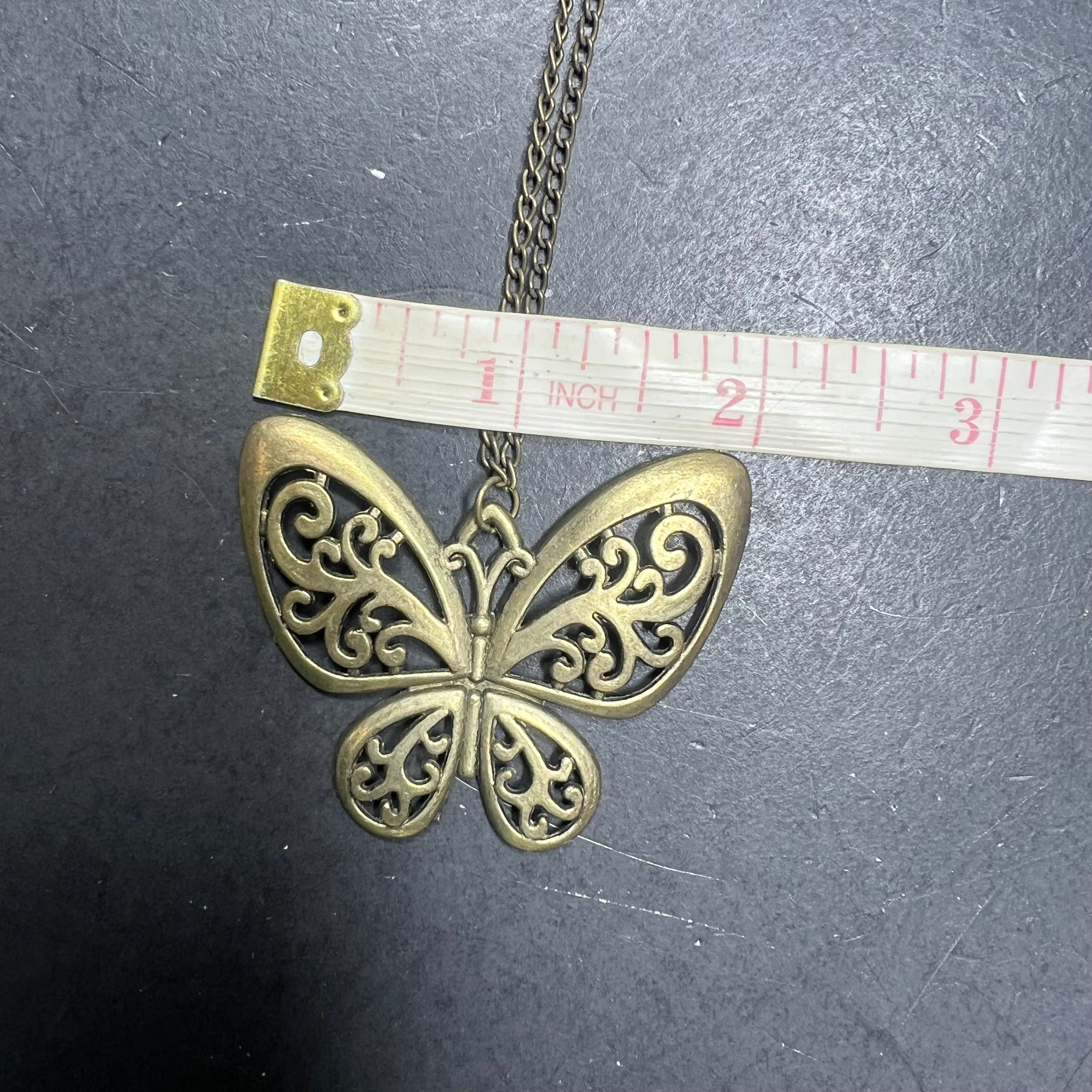 Vintage Filigree Butterfly Pendant Necklace 1960s Gold Tone