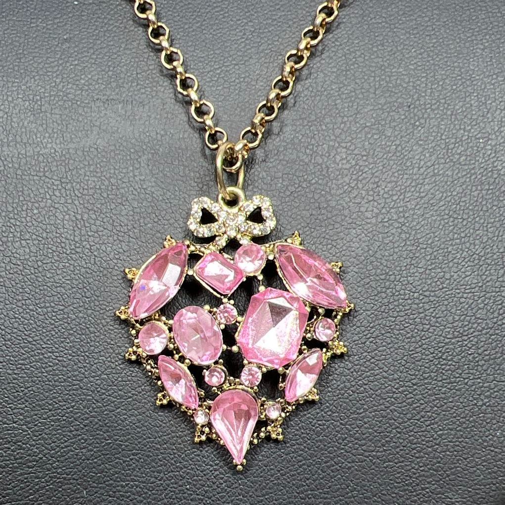 Betsey Johnson Pink Rhinestone Heart Pendant Necklace