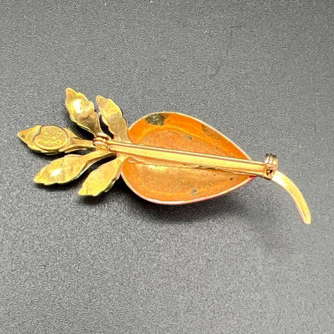 Vintage Originals by Robert Radish Brooch Pin Green Red Enamel Gold Tone
