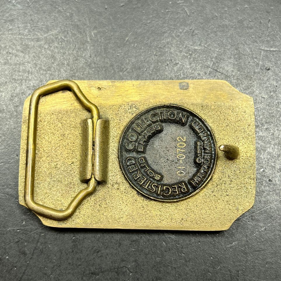 Vintage Heritage Mint Brass Iowa A Place To Grow Belt Buckle with Leather Pouch