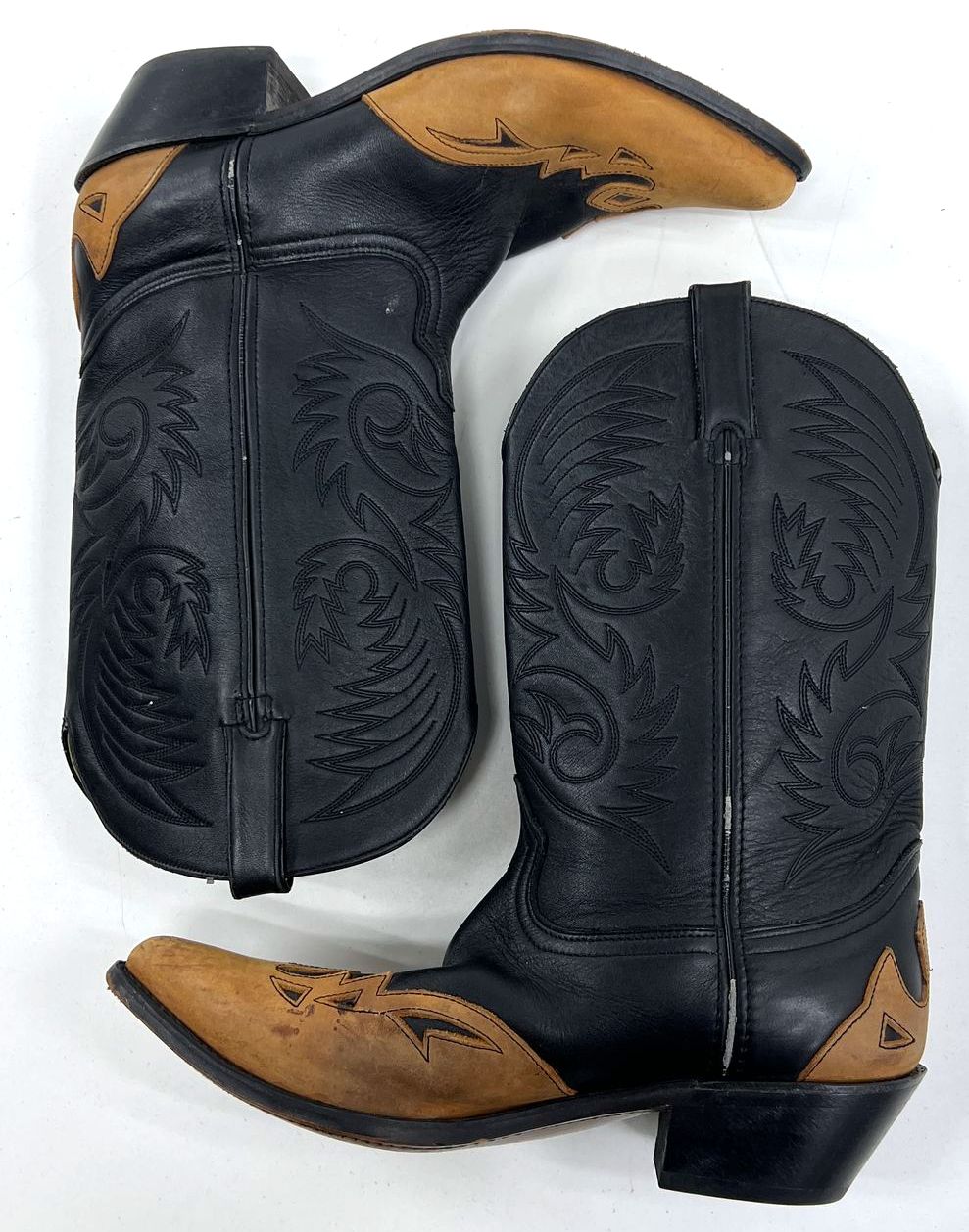 Women's Durango Black & Brown Genuine Leather Western Pull On Boots Size 10M