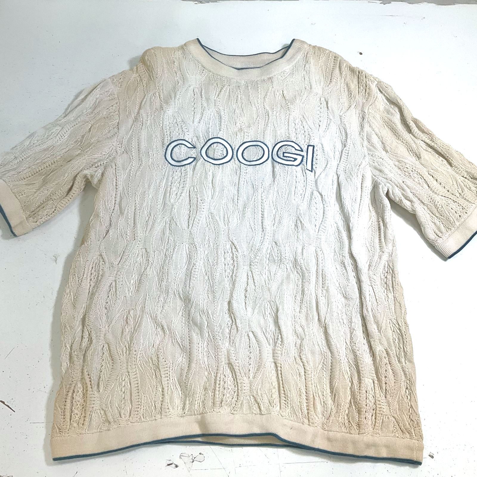 Coogi Basics White 3D Knit Textured Short Sleeve Sweater Men's Size L READ