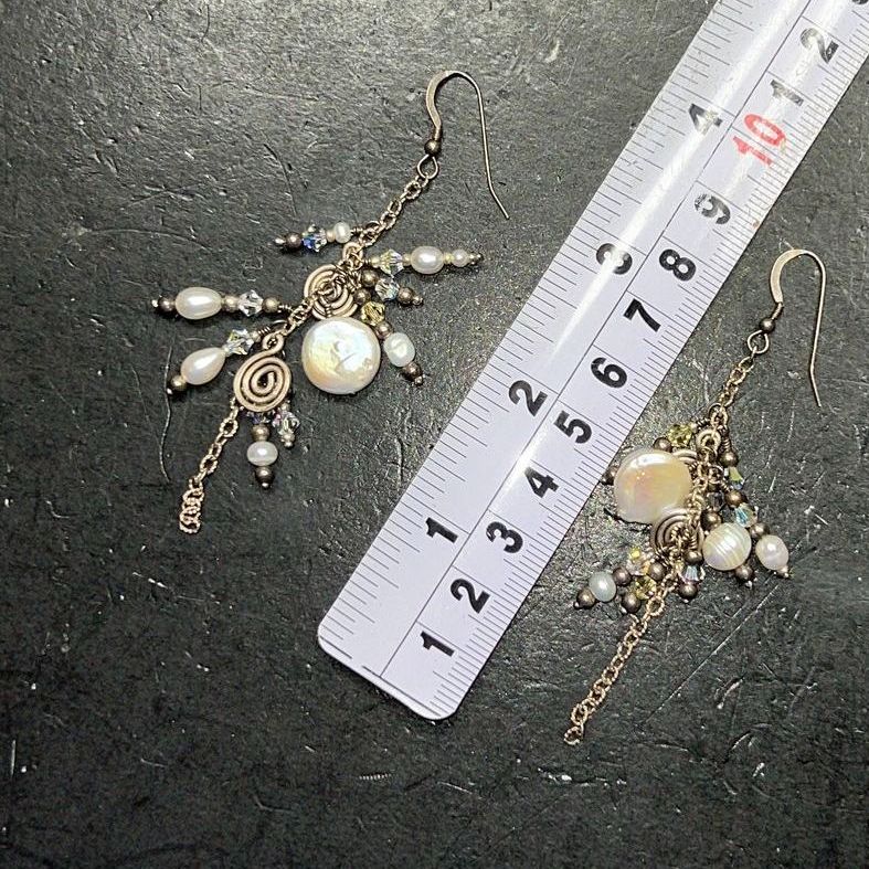 Sterling Silver Pearl Multifaceted Beaded Dangle Earrings
