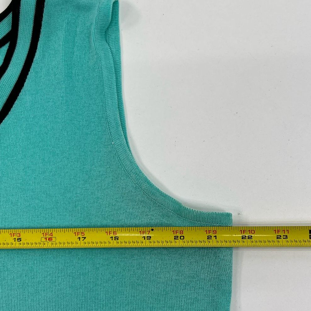 Women's Ming Wang Teal Knit Black Accent Tank Top 100% Acrylic - Size Large