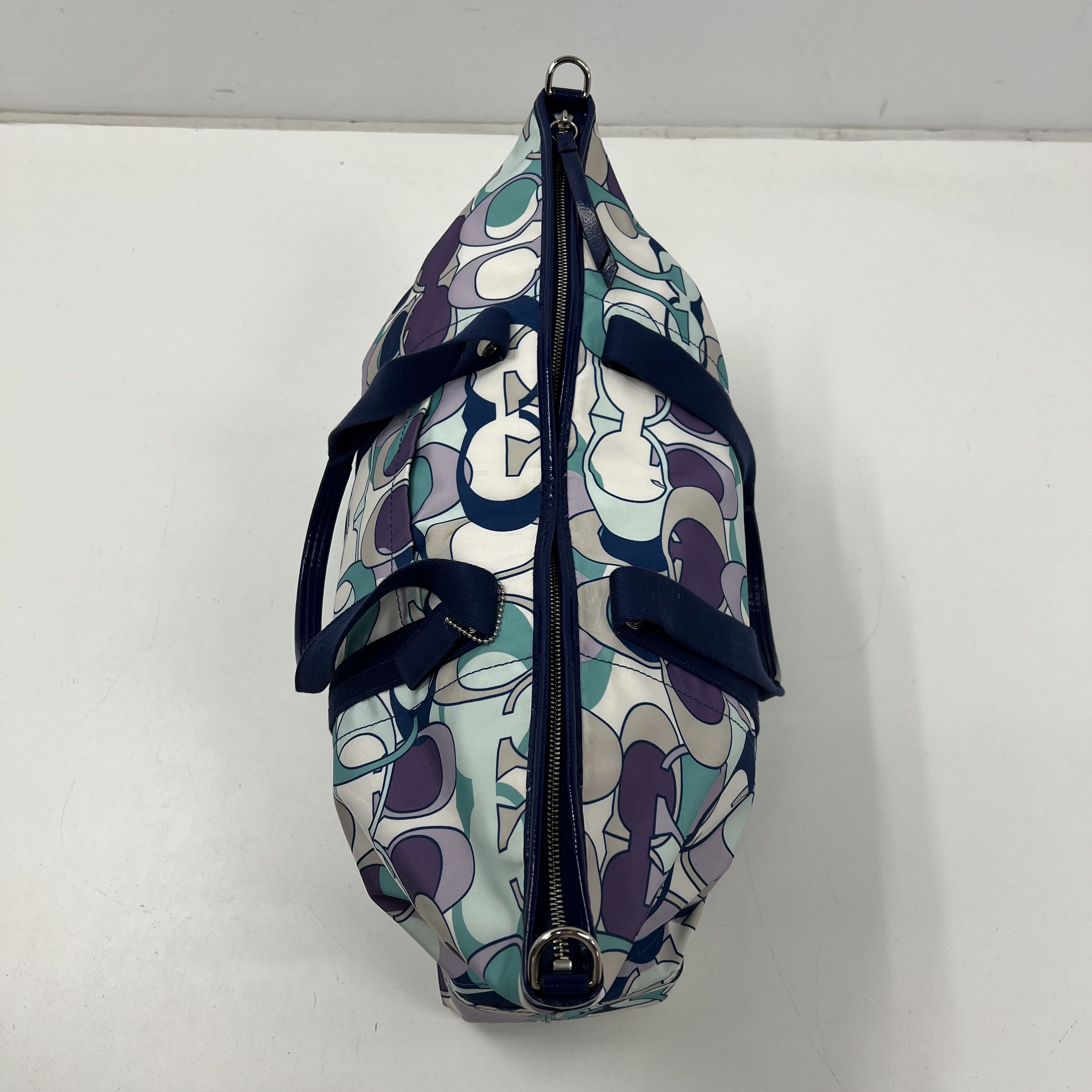 Coach OP Art Print Blues Signature Logo Graphics Weekender Bag Duffle F77285