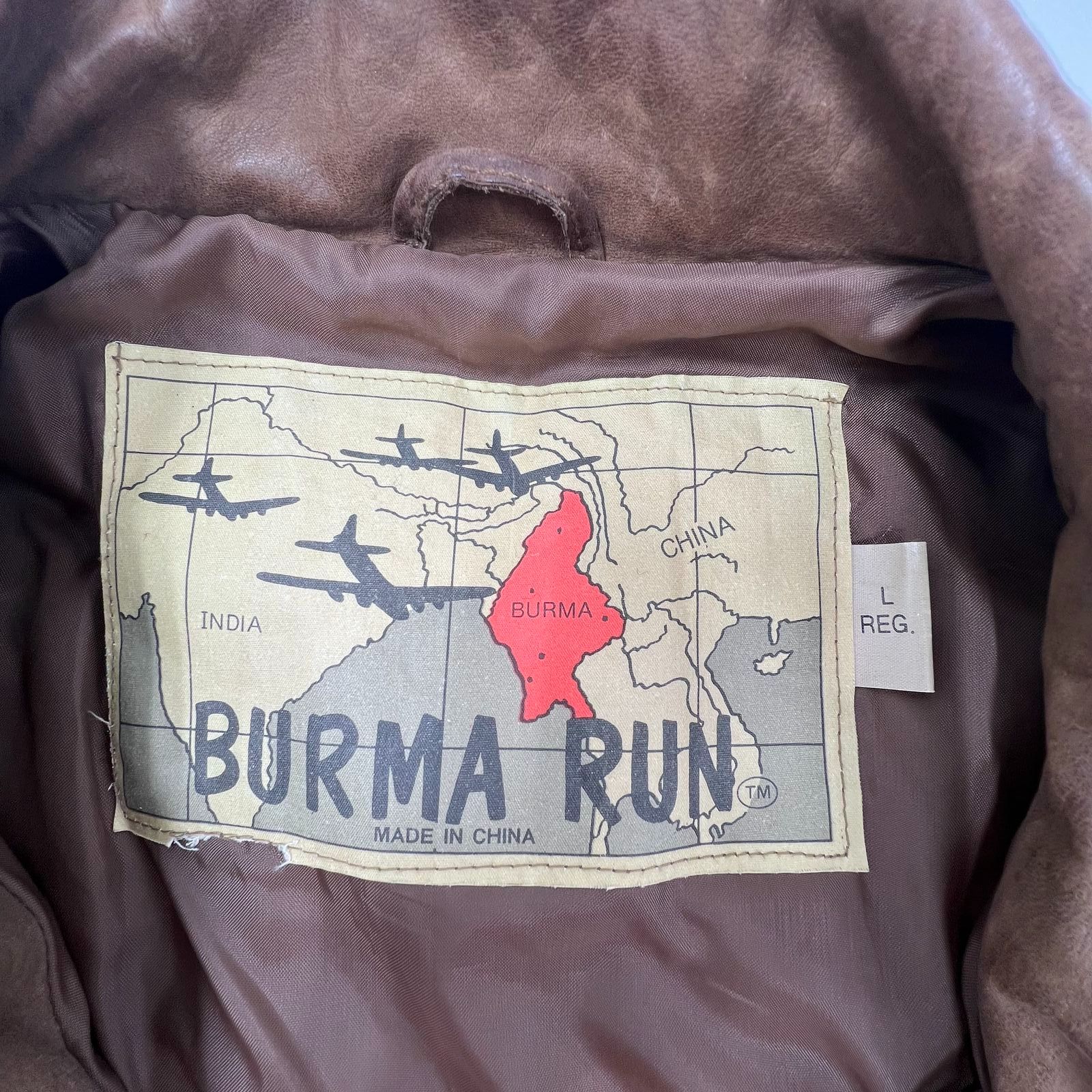 Burma Run Brown Vintage 80s Distressed Leather Bomber Flight Jacket Men's L