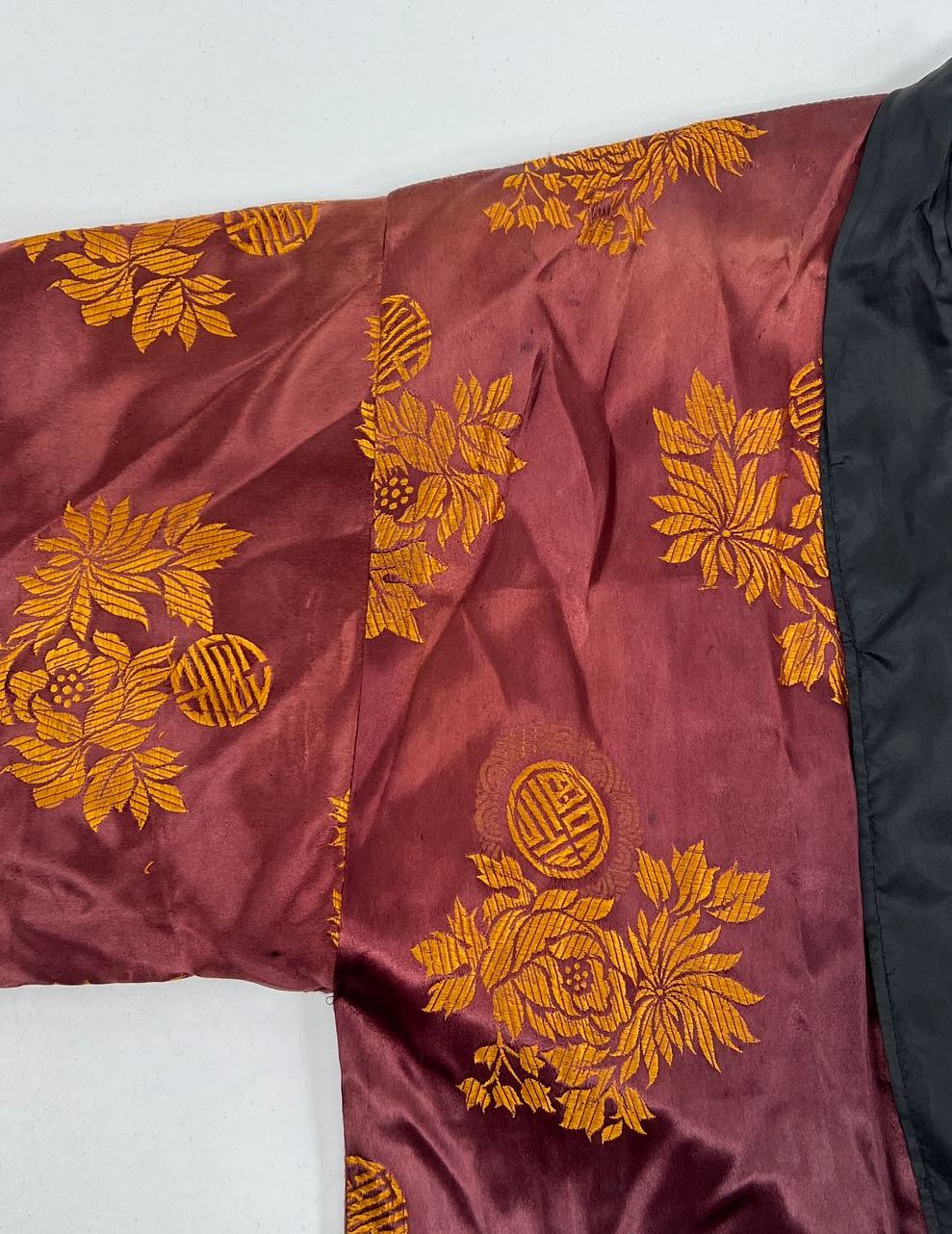 Vintage 60s Chinese Embroidered Brocade Kimono Haori Jacket Burgundy Gold