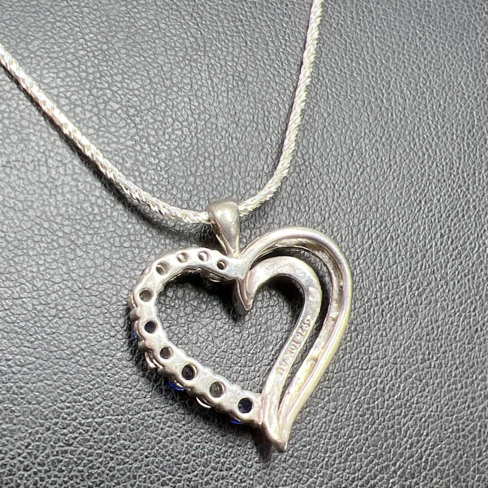 925 Sterling Silver & 10K Gold Accent Gemstone Heart Pendant Necklace 6.45g