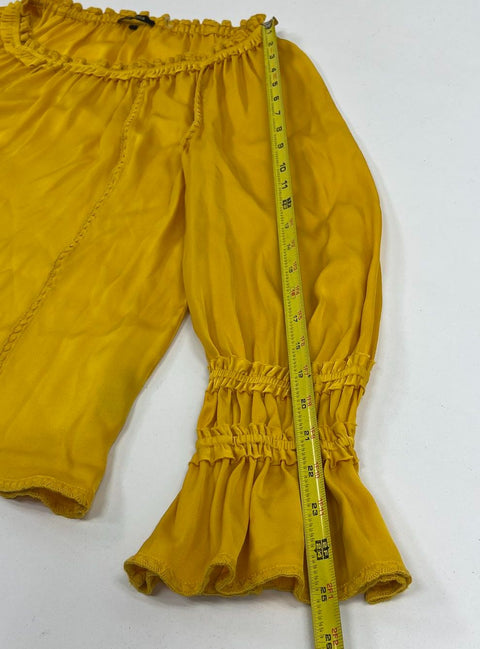 Kobi Halperin Mustard K916D2 Silk Blend Off-Shoulder Peasant Blouse Women's S