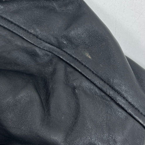 Vintage 70s Black Leather Zip Up Moto Car Coat Jacket Men's L