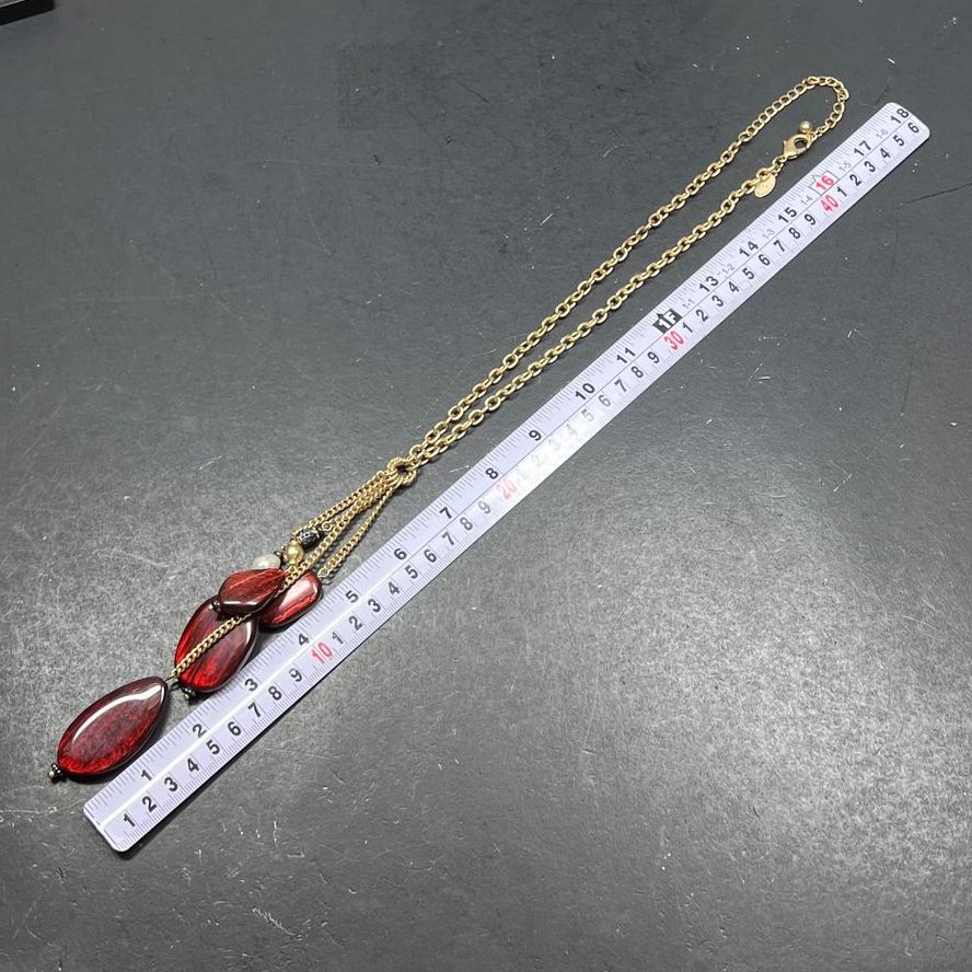 Chico's Dangling Red Bead Pendant Necklace