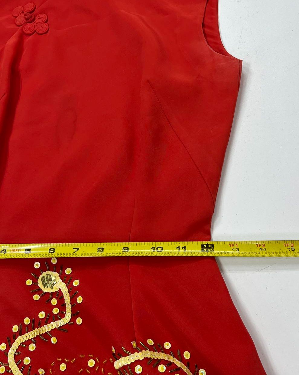 Vintage 60s Red Silk Cheongsam Qipao Dress Hand Beaded Phoenix Sz M