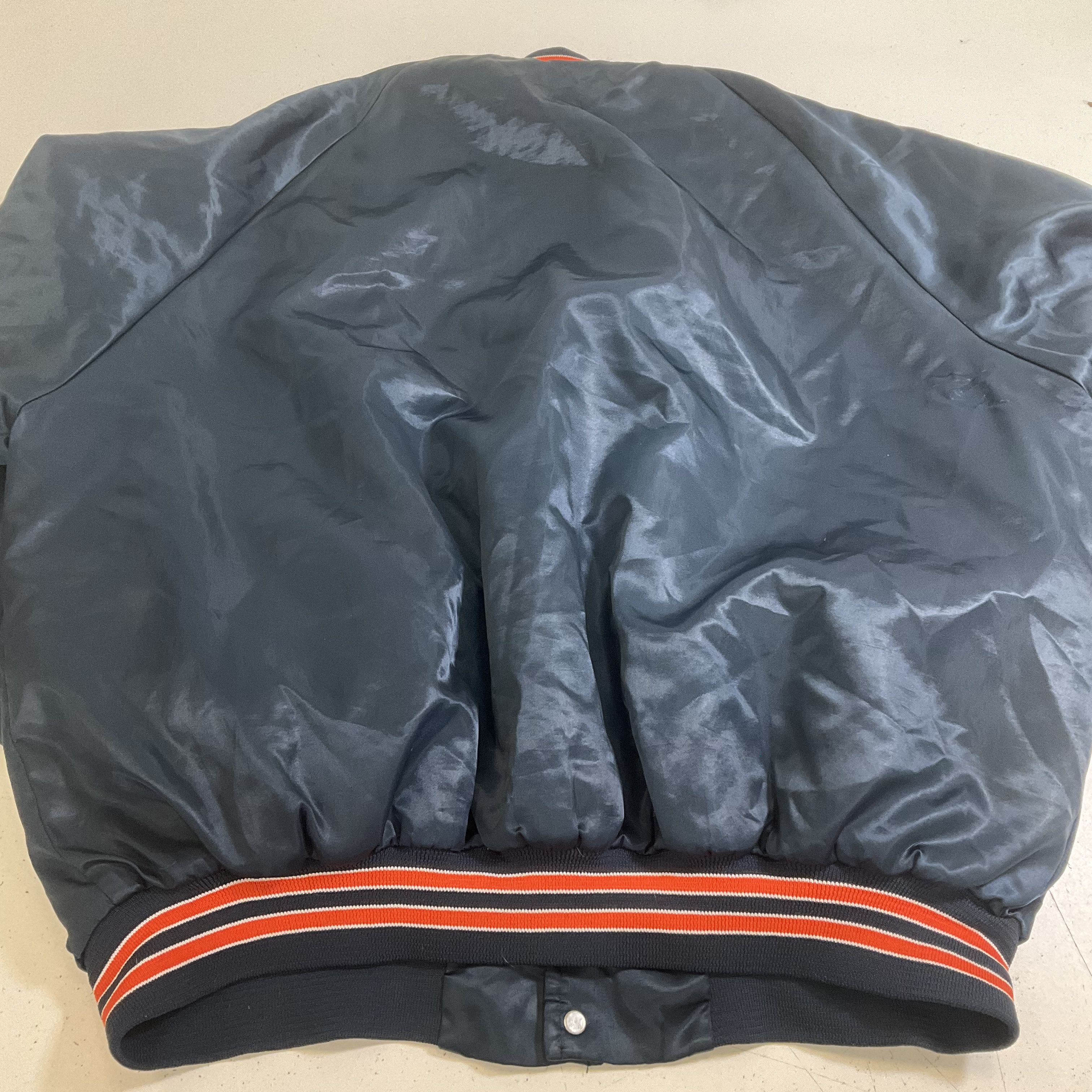 Chalk Line Men's Blue Satin Bomber Jacket Size XXL Vintage Chicago Bears Colors