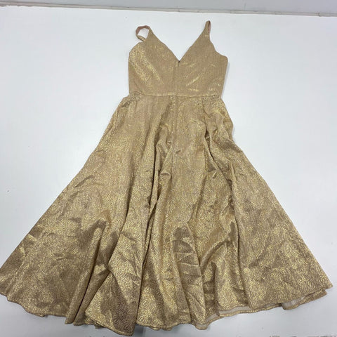 NWT Dress the Population Gold Metallic V-Neck A-Line Party Dress Women's Size M