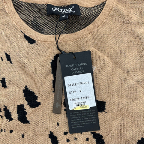 NWT Papa Vancouver Taupe Black Abstract Print Dolman Sweater Womens M