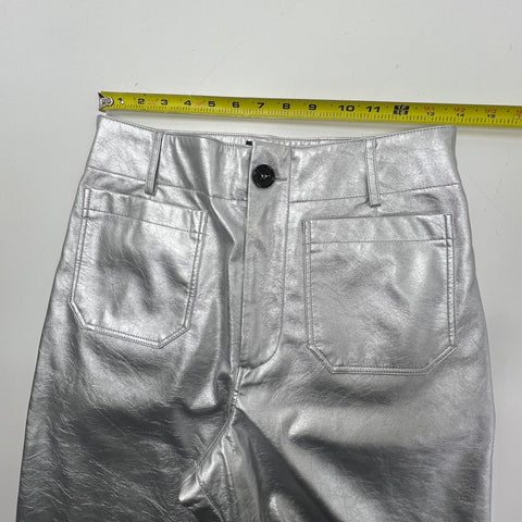 Maeve Anthropologie The Colette Silver Metallic Faux Leather Pants Women's 29