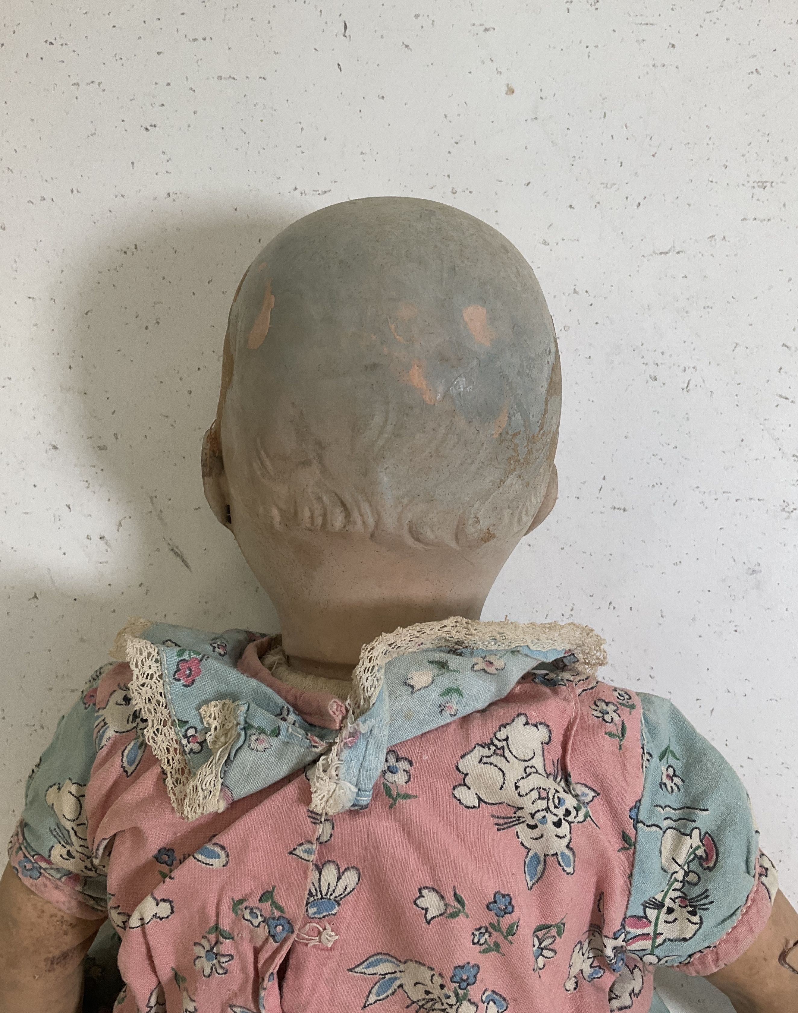 Vintage Pink Blue Dress Cloth Stuffed Baby Doll Damaged Fair Poor Condition 16"