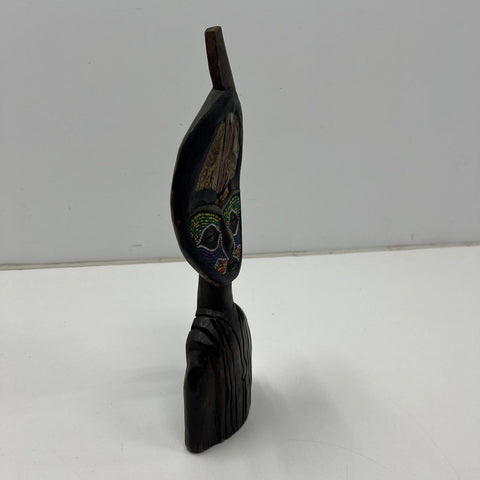 Vintage Handcrafted African Wood Bust Beaded Mask Sculpture South Africa 15"